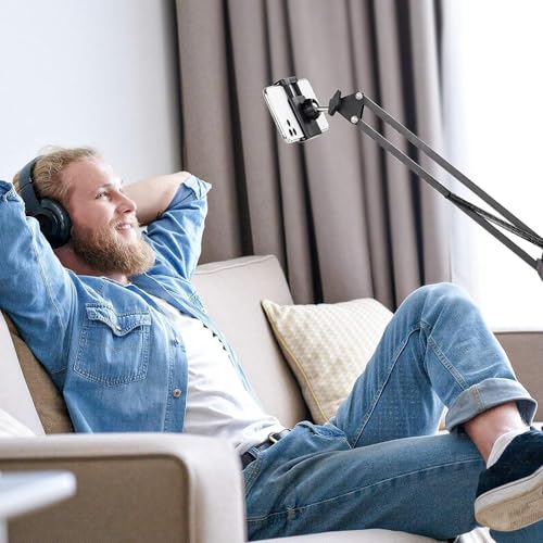 Image of Overhead Mobile Stand for Desk | 360 Adjustable Phone Holder | Metal Lazy Arm Mount for Video /Photo Shooting | Bed, Kitchen, Study Table Clamp | Sturdy Metal Stand for Movie Watching