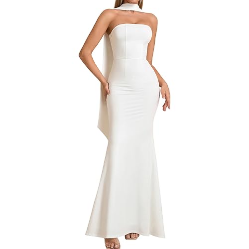 Auraxe 2025 Women's Bodycon Formal Maxi Dresses Elegant Tube Summer Wedding Guest Cocktail Party Dress with Scarf