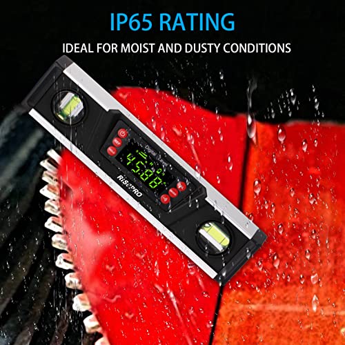 Digitale magnetische Wasserwaage und Winkelmesser – RISEPRO 10 Zoll IP54-geschützter elektronischer Blasen-Neigungsmesser, Winkelsucher, Messgerät mit großem VA-Display und Sockel mit V-Nut DL135-B