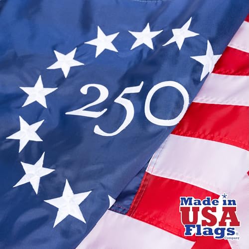 Made in USA Flags Co - Betsy Ross America 250th Birthday Flag - All Weather SolarMax Nylon, Sewn Stripes with Embroidered Stars - Certified US Made