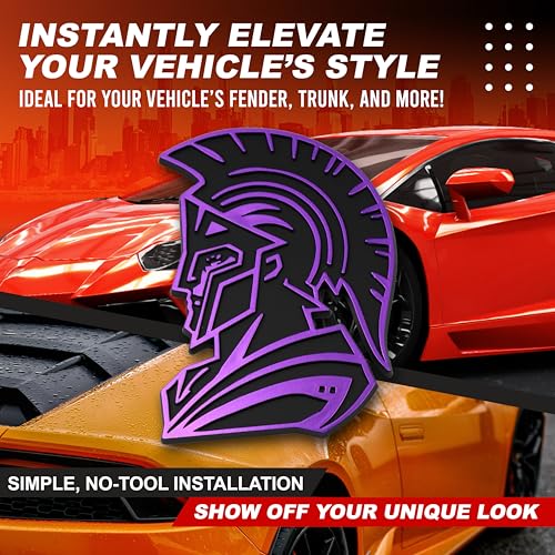 Image of Spartan Emblem 3D Warrior Badge, Custom Car Decal Sticker - Durable Exterior Trunk, Hood, Fender for Car, Truck, SUV (Set of 2) (Purple)