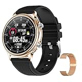 Monitor de frecuencia cardíaca y seguimiento del sueño: Smart Watch está equipado con un sensor de movimiento de alto rendimiento que monitorea y detecta automáticamente su frecuencia cardíaca en tiempo real y mostrará sus datos de frecuencia cardíaca máxima y mínima para el día. El reloj inteligente controlará automáticamente su sueño, evaluará la calidad de su sueño en función de los períodos de sueño ligero, profundo y la duración total del sueño.