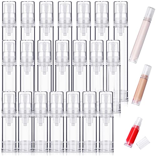 21 Pieces Clear Vacuum Airless Pump Bottles Refillable Cosmetic Containers Travel Size Pump Bottles Cosmetic Makeup Cream Lotion Sample Packing Jars for Women Girls Travel Use, 3 Sizes