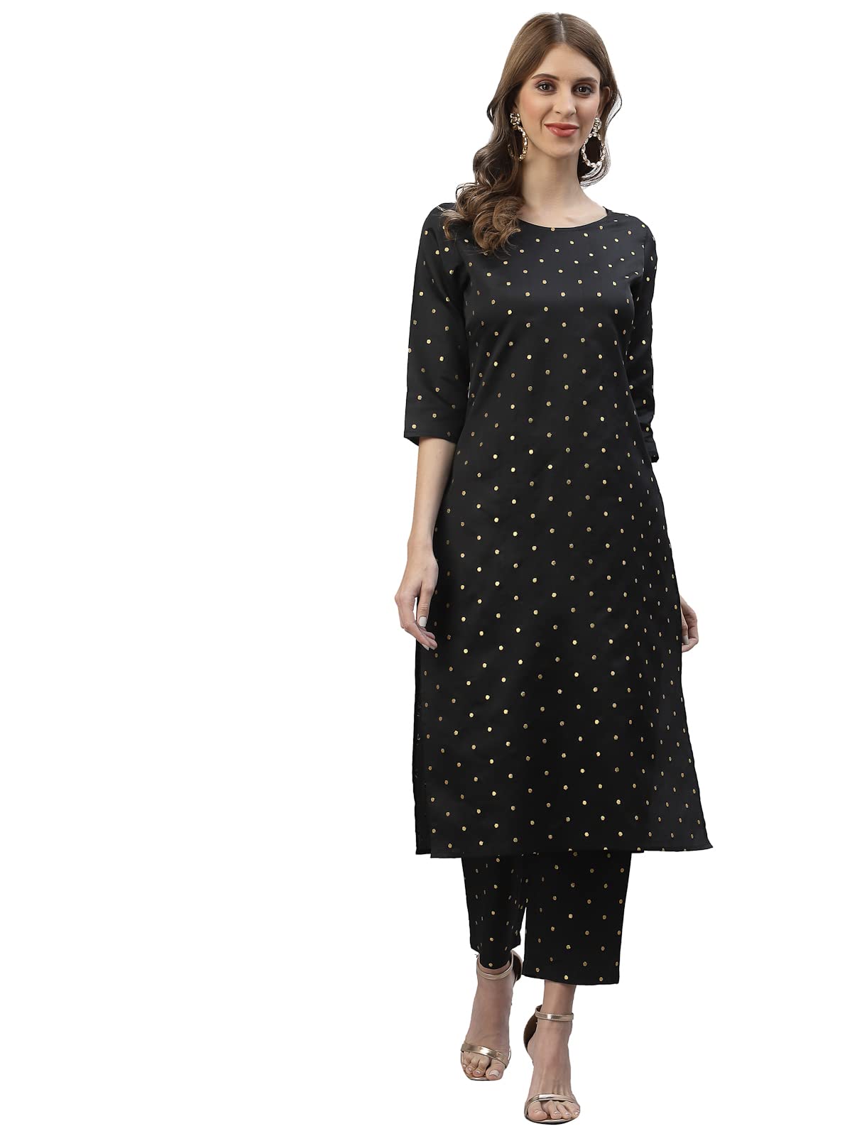 Stylum Women's Self Design Poly Silk Straight Kurta Pant & Dupatta Set (Blackbmw44_Black, Xxl)
