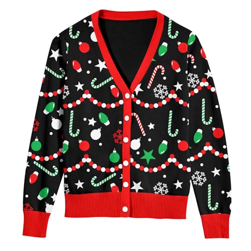 ALISISTER Damen Weihnachtsstrickjacke Motiv Langarm...