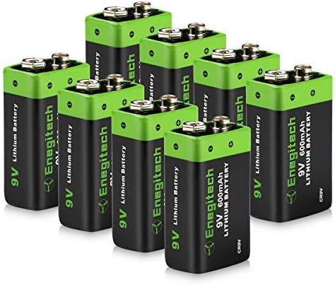 Enegitech 9V Lithium Battery 600mAh Non-Rechargeable Li-ion Battery for Smoke Detector Infrared Thermometer Multimeter, 8-Pack