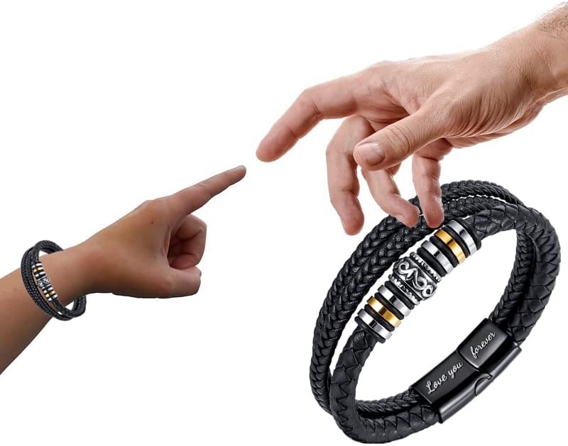 XKNTETU To My Son Braided Leather Bracelet I Will Always Be With You Men Double Row Magnetic Closure Personalized Bracelets Mens Leather Rope Bracelet (1Pcs)