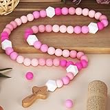 Silicone Baby Rosary with Cross, Baptism Gift Baby Rosary Teether for Boy Girl Kids, My First Rosary Catholic Religious Gifts Christian First Holy Communion Party Decorations, Pink
