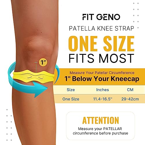 Image of Fit Geno Knee Strap Patella Support: Knee Band for Patellar Tendon Pain Relief - Knee Brace for Tendonitis Jumpers Running Sports Basketball Men Women 2 Packs (Yellow)