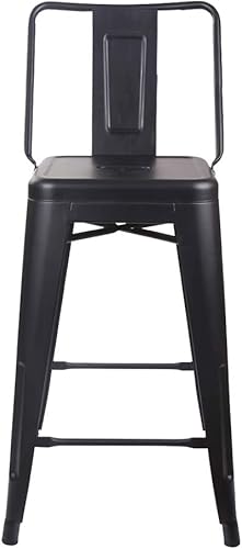 Miniatura 43 de GIA Taburete de metal con respaldo medio de 24 pulgadas de altura de mostrador con asiento de madera oscura, 1 paquete, color negro Negro -,Blanco
