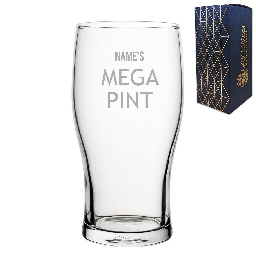 Personalised Engraved Mega Pint Glass, 20oz Novelty Tulip, Funny Birthday Present for Him, Modern Design, Engraved in the UK