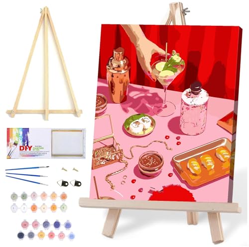 Vintage Paint by Numbers Kit for Adults Beginner, Adult Paint by Numbers on Canvas With Wooden Easel Brushes Gift Box, DIY Acrylic Watercolor Oil Paint by Number for Home Decor Gift 12x16 Inch