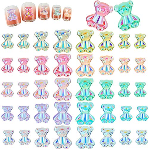 Loopeer 120 pieces Bear Nail Art Decoration Cute 3D Bear Resin Nail Decoration Crystal Bear Shaped Rhinestones Bear Ornaments in 3 Sizes Nails Art Accessories for Nail Art Design