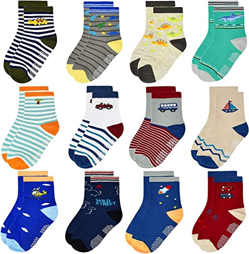 Image of Baby Socks with Grips Infants Toddler Kids Boys Girls Non Slip /Anti Skid Cotton Crew Socks