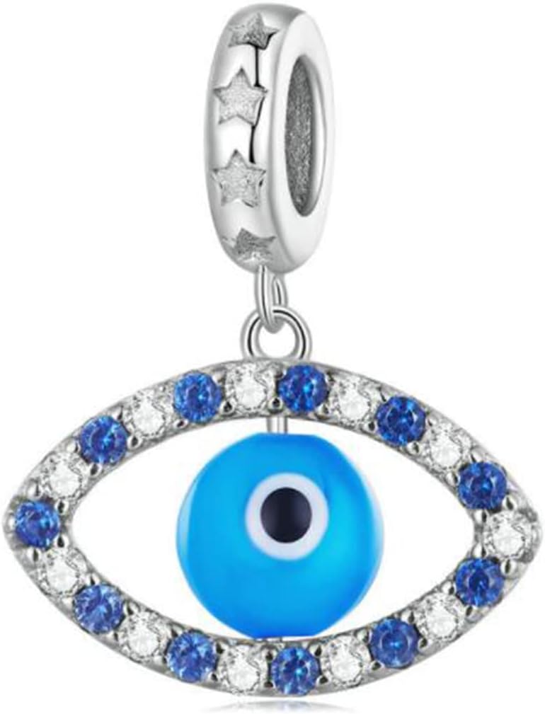 Blue Crystal Evil Eye Bead Charms For Pandora Bracelets,925 Sterling Silver Charms Lucky Beads Birthstone Charms Fits European Snake Chain Bracelets