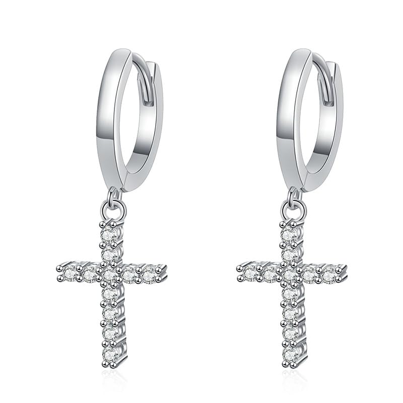Boucles d'oreilles croix moissanite d vvs1 en argent de luxe