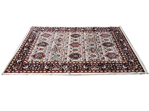 Image of Kashmiri Traditional Woollen Carpet with Advanced 1 Inch Thickness & Classical Look 180x275cm (6x9 Feet) Color White