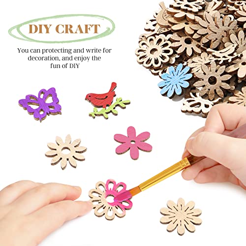 Amosfun 100Pcs Wooden Cutouts Wood Bird Butterfly Flower Slices Wooden Embellishments Table Confetti Rustic Decoration Ornaments For Diy Craft Making Supplies #TOP2