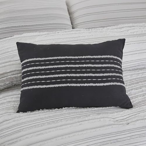 Image of Modern Threads Dixie White Jacquard Comforter Set - 5 Piece Textured Bedding with Decorative Pillows & Shams, Soft All Season Farmhouse Bed Set, Bright White with Graphite Stripes, King