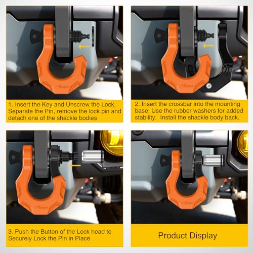 Image of Nilight 2 Pack 3 /4 inch D-Ring Separate Shackle with 7 /8 inch Lock Pin 45,000 lbs Break Strength, Off Road Recovery Shackle with Isolators Washers for Use with Tow Strap, Winch, Truck Vehicle (Black&Orange)
