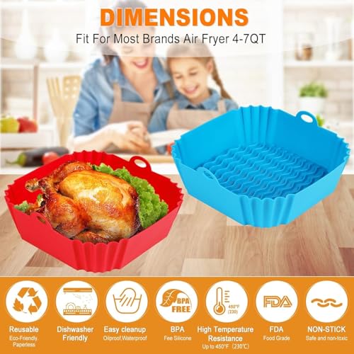 Image of Silicon Air Fryer Liners I Square Silicone Basket Baking Tray I Pot with Ear Handles I Nonstick Reusable Heat Resistant I Cooking Oven Insert Accessories-(Multicolor-SILICON SQUARE-Pack of 1)