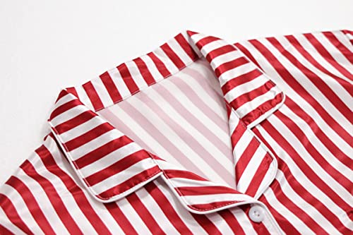 Schbbbta Girls & Womens Satin Pajamas Set, Silk Long Sleeve Nightwear Button-Down Sleepwear, 3 Years - Women XXL4