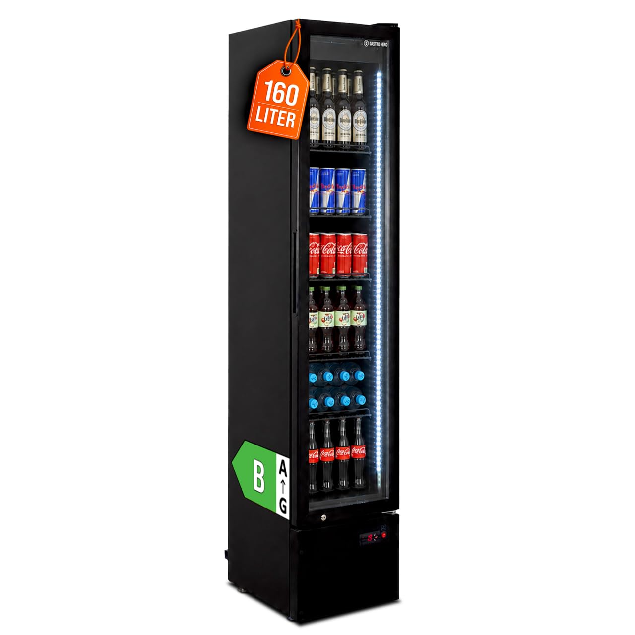 GastroHero Getränkekühlschrank 160 L, 5 Böden, Schwarz GKS-160