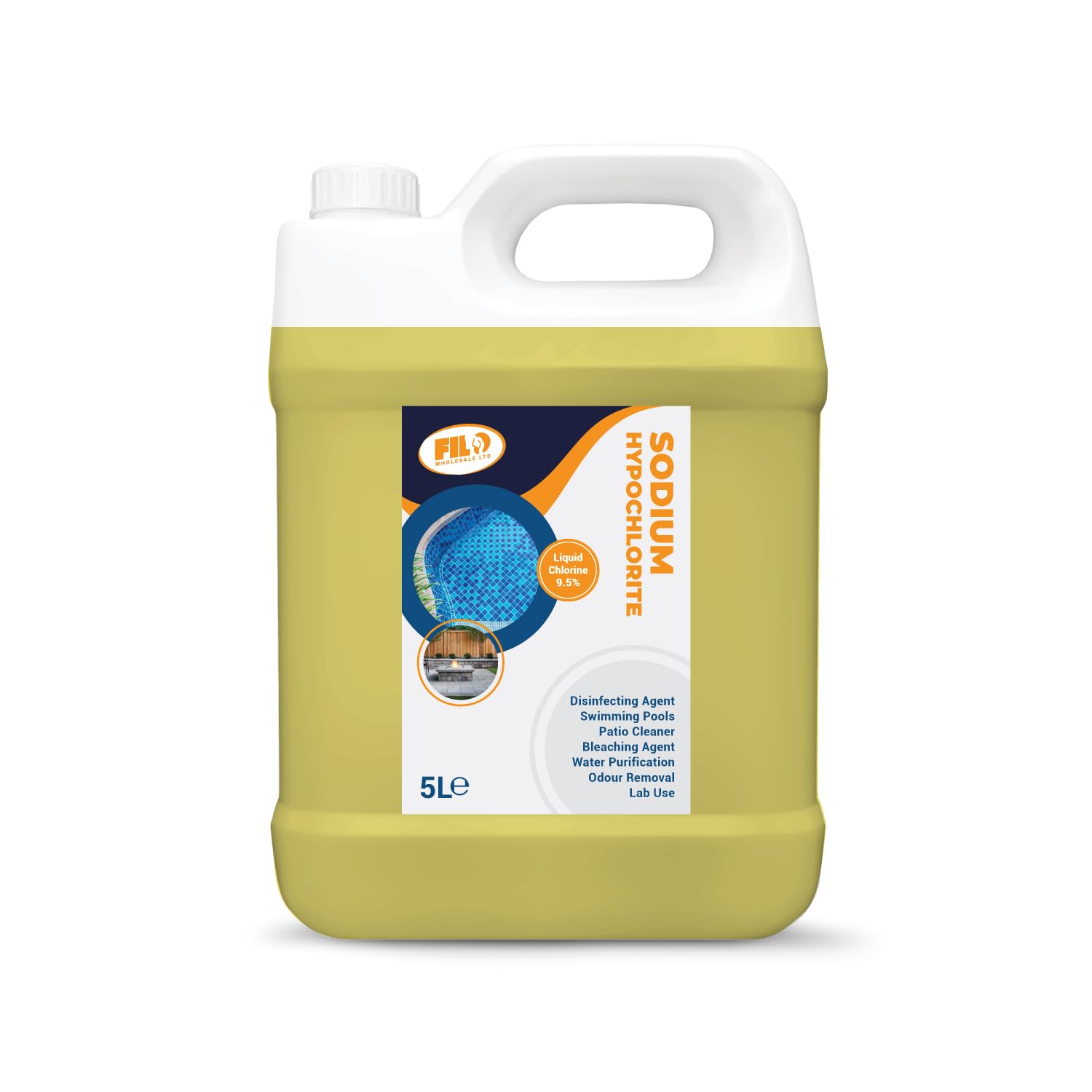 FILO Sodium Hypochlorite 5l - High Strength (9.5%) Patio, Brick and Driveway Cleaners | Bleaching Agent | Odour Removal | Black Spot Removal