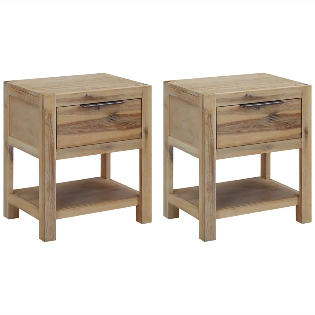 Table de chevet en bois d'acacia lot de 2 avec tiroir style rustique 40x30x48 cm