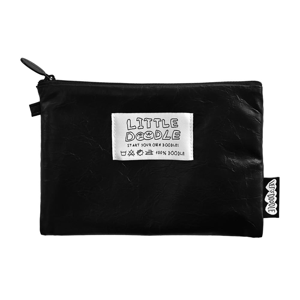 Monolike Little Doodle Flat Pouch, Black - Makeup Bag, Cosmetic Bag, Travel Bag, Toiletry Bag, Organizer, Storage Bag