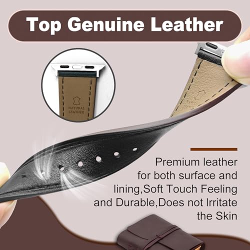 Genuine Leather Band Compatible with Apple Watch Bands for Women Men 49mm 46mm 45mm 44mm 42mm 41mm 40mm 38mm, Soft Leather Replacement Strap for iWatch Ultra/SE/Series 11 10 9 8 7 6 5 4 3 2 1