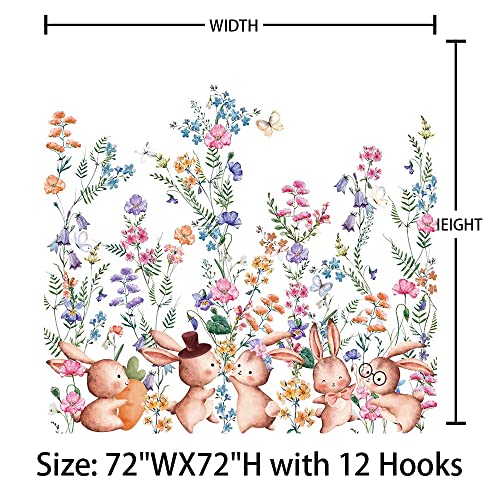 Mehofond Easter Bunny Floral Shower Curtain Set With Hooks Spring Watercolor Flowers Cute Rabbits Holiday Bath Curtains Pink Purple Flowers Bathroom Bathtubs Decors 72X72 Inches #TOP1