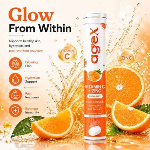 Image of Vitamin C + Zinc Effervescent Tablets | 1000mg Natural Amla Extract | Immunity Booster for Skin, Hair & Nails | Supports Collagen Production & Immune Health |Orange Flavour | Sugar-Free | (3)