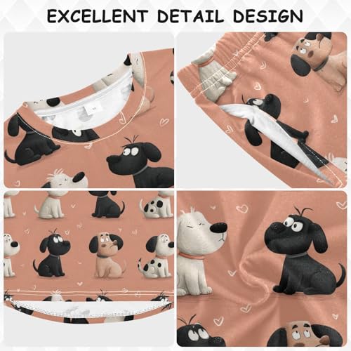 Long Sleeve Pajama Set for Girls Boys Kids,Cute Dogs with Hearts Comfy Nightwear Soft Loungewear,Family Matching PJs Underwear Set 8T3