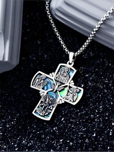 Patron Saint Necklace S925 Sterling Silver Four Way Cross Necklace St Michael/St Christopher/St Benedict/St Joseph/St Francis Pendant, Religious Protection Necklace for Men Women Birthday Father's Day Anniversary3