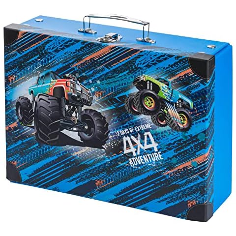 Baagl Children's Case for Toys and School Supplies, Cardboard Case, Toy Case, Play Case, Folding Case, Folding Case with Metal Handle, Truck Cover