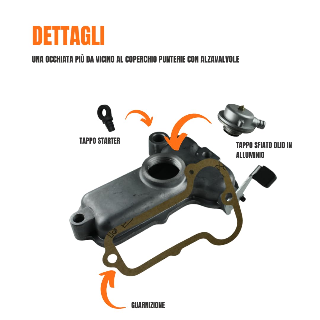 Kit Coperchio Punterie con Alzavalvola Completo - Compatibile Motore Lombardini LDA 100, 4LD 640, LDA 640, 4LD 820, LDA 820, LDA 96 e LDA97 – Tappo Sfiato Olio - Tappo Starter - Guarnizione