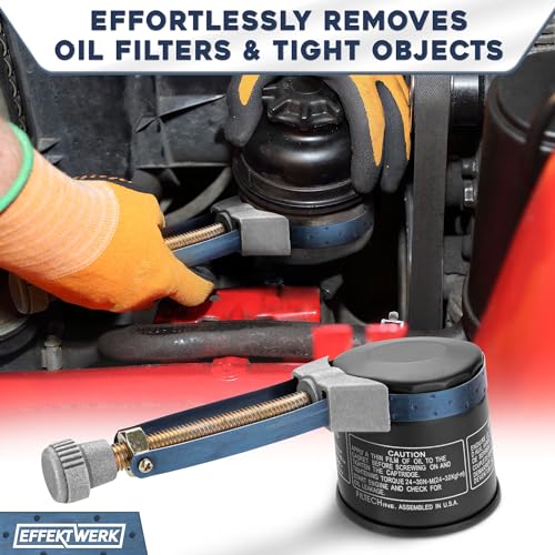 EFFEKTWERK Ölfilterschlüssel mit verstellbarem Riemen (65 mm – 110 mm), robustes Aluminium-Stahlband, universelles Werkzeug zum Entfernen des Filters für PKW und LKW
