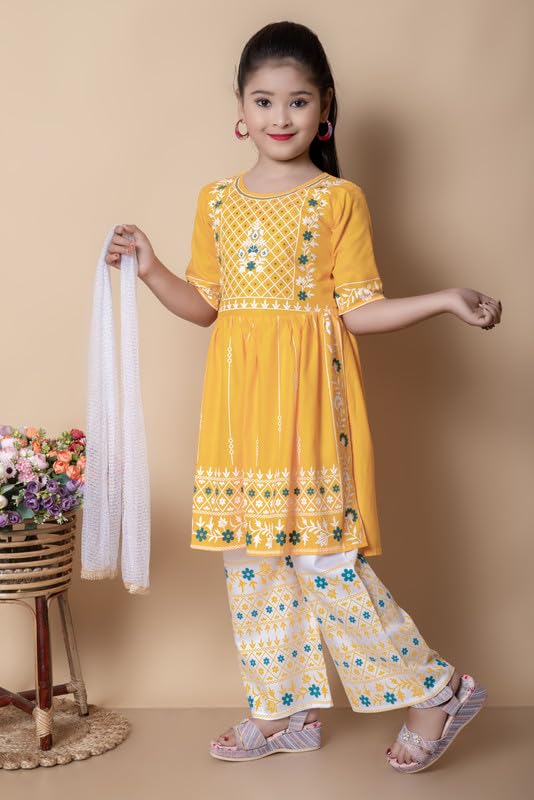 Girl's Embroidered 3/4th Sleeve Cotton Frock for Girls. - Image 5