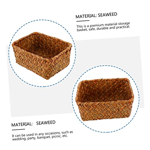Image of Outanaya Handmade Woven Storage Basket Multi-Functional Seagrass Container Handles for Living Room Kitchen and Organization