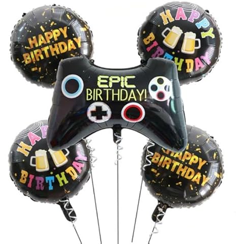 5 Pcs Video Game Party Balloon Black Balloons Aluminum Membrane Happy Birthday Supplies for Boys Game Themed Birthday Background Decoration Cover