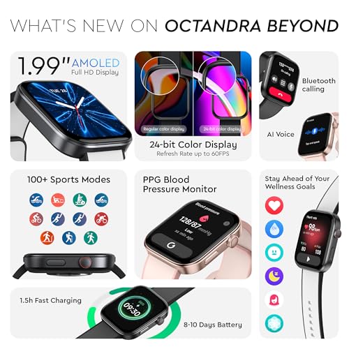 Image of OCTANDRA Beyond VeryFit 1.99 inch AMOLED Smart Watch - Bluetooth Answer Call Ai Voice Body Energy Heart Rate Oxygen Saturation Sleep Monitor - 3ATM Fitness Watches for Men Women (GTX12) (Black & Grey)