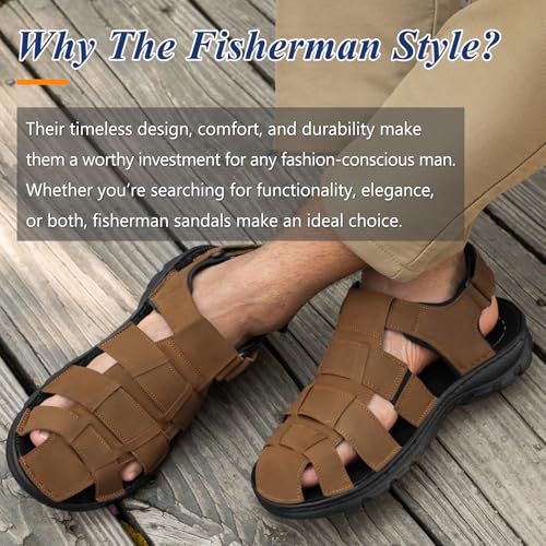 Image of Men's Sport Sandals Closed Toe Leather Hiking Athletic Walking Outdoor Beach Trail River Fishing Water Shoes Lightweight Comfortable Waterproof