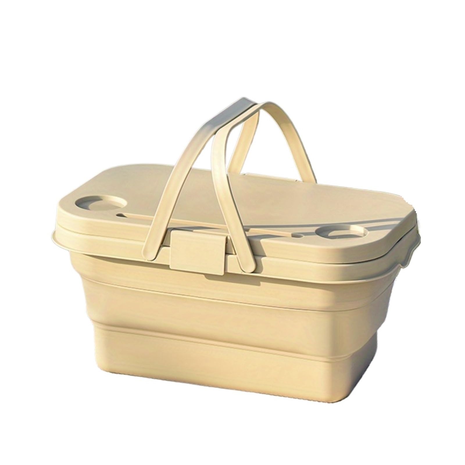 Picnic Basket Sturdy & Spacious Foldable Picnic Basket With Safety Lid - Perfect For Outdoor Dining, Camping & Travel, Easy Design(Khaki)