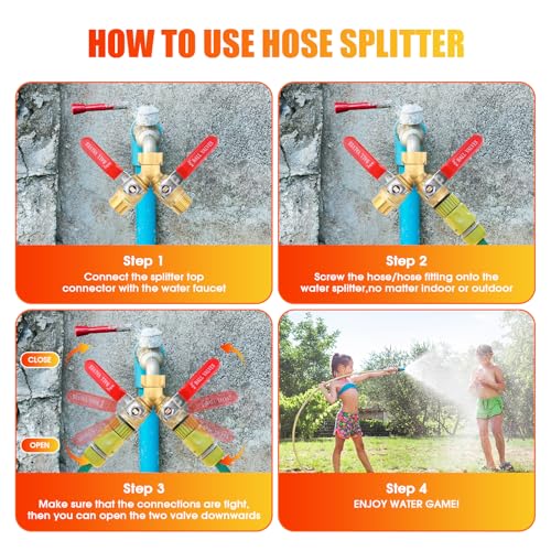 Hose Splitter 2 Way Heavy Duty, 3/4 Inch GHT Thread Y Valve Connector with Stainless Steel Long Handle, Full Flow Garden Brass Hose Splitter for Outdoor Watering, Irrigation, Washing - Image 4