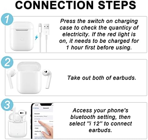 Wireless Headphones, Wireless Earbuds Bluetooth 5.0 Headphones 3D HiFi Stereo Headphones Noise Cancellation in-Ear Built-in Mic with Charging Case, IPX6 Waterproof Ear buds for Sport/Work
