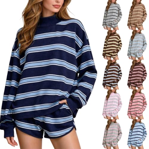 Fall 2 Piece Sets for Women Trendy Mock Neck Sweatshirt Sweat Shorts Outfit - image 1