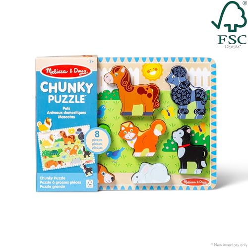 Image of Melissa & Doug Pets Wooden Chunky Puzzle (8 pcs), Educational Screen Free Activity for Toddler, Preschoolers and Kids Ages 2+ (Pack of 12)