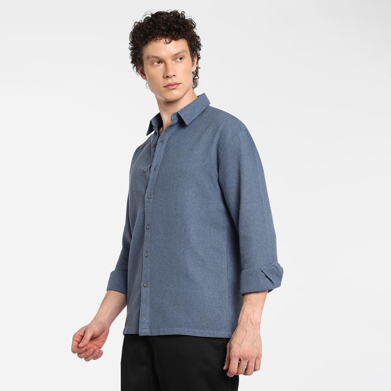 Image of CAHOOT Men's Polycotton Abstract-Textu Shirt |Casual-Wear | Spread Collar | Long Sleeve | Button Closure | Shirt Crafted with Comfort Fit for Everyday Wear