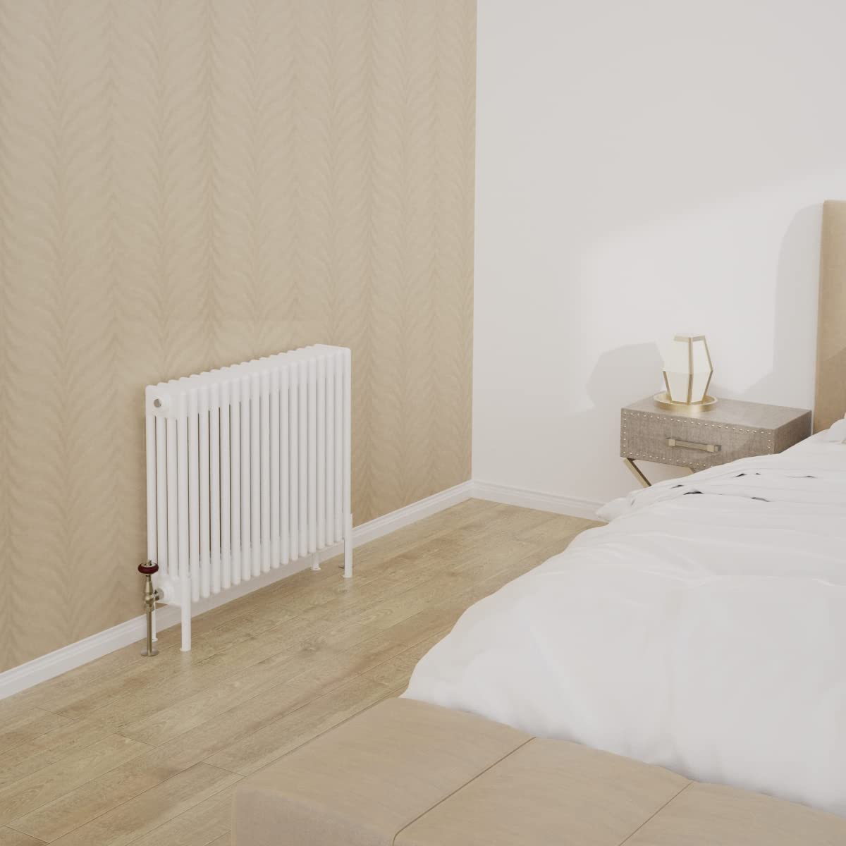 Warmehaus Traditional Cast Iron Style White 4 Column Horizontal Radiator 600x830mm Central Heating Space Saving Radiators